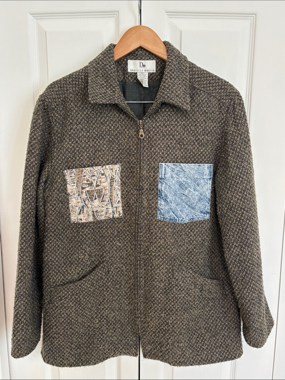 Danielle Nicole Brown Tweed Zip Jacket with Contrasting Patch Pockets